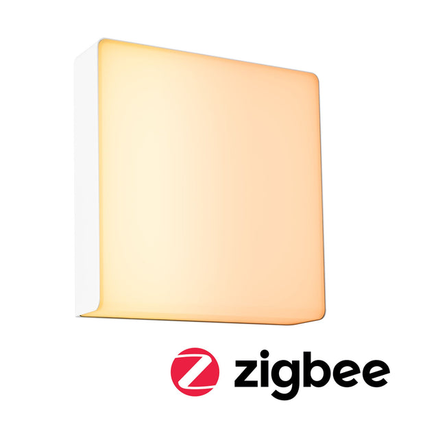 LED Aussenwandleuchte Smart Home Zigbee 3.0 Azalena Daemmerungsgesteuerter Bewegungsmelder (HF) insektenfreundlich IP44 250x250mm Tunable Warm 8,5W 700lm 230V Weiss Kunststoff/Aluminium
