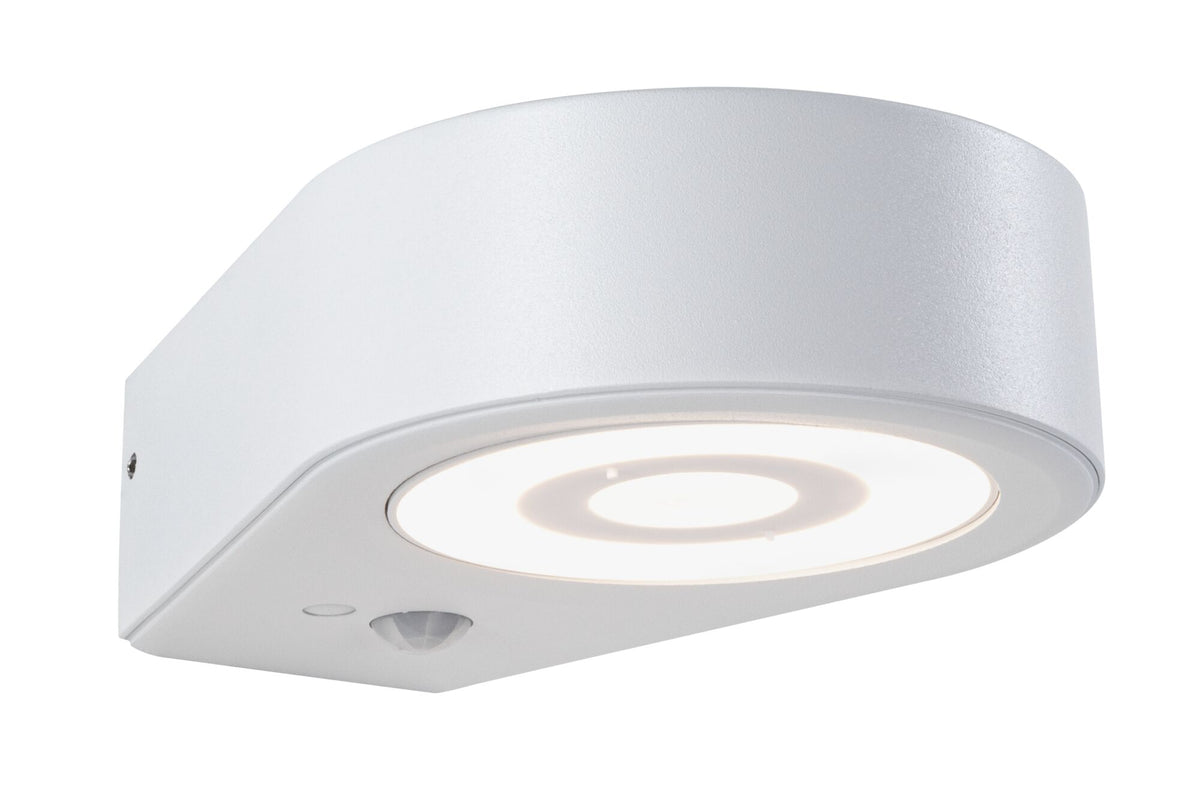 LED Aussenwandleuchte Silma Daemmerungsgesteuerter Bewegungsmelder (IR) IP44 65x186mm 3000K 5,5W / 0,7W 600lm / 0lm 230V Weiss Aluminium