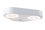 LED Aussenwandleuchte Silma Daemmerungsgesteuerter Bewegungsmelder (IR) Zweifacher Lichtaustritt IP44 280x176mm 3000K 2x5,5W / 2x0,7W 2x600lm / 2x0lm 230V Weiss Aluminium